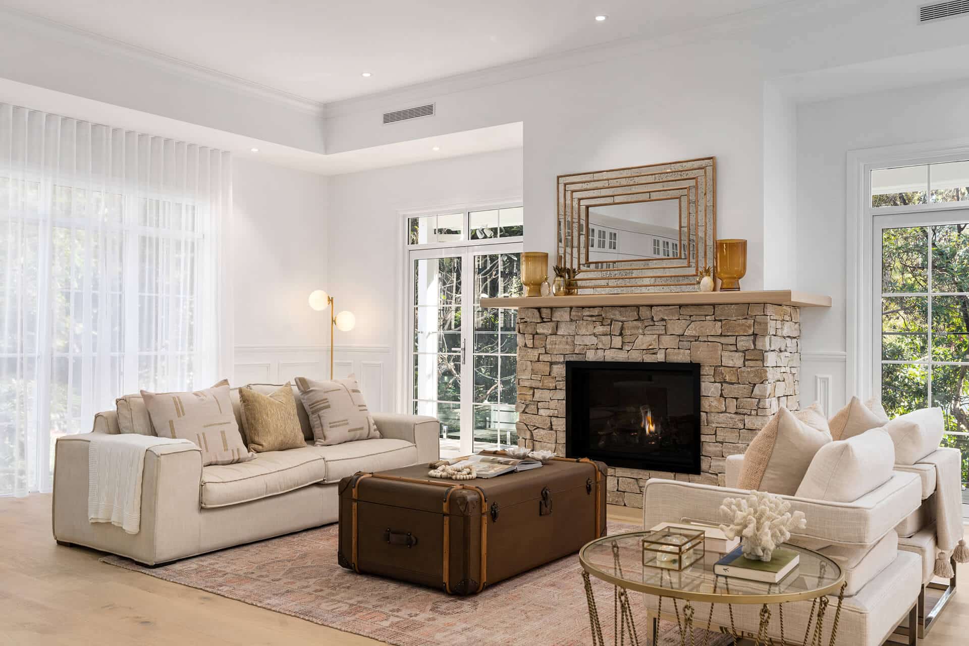 living area with fireplace